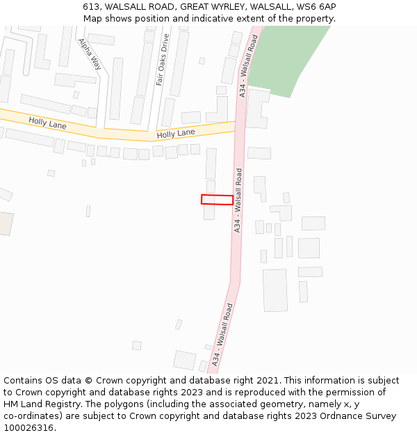 613, WALSALL ROAD, GREAT WYRLEY, WALSALL, WS6 6AP: Location map and indicative extent of plot