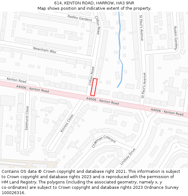 614, KENTON ROAD, HARROW, HA3 9NR: Location map and indicative extent of plot