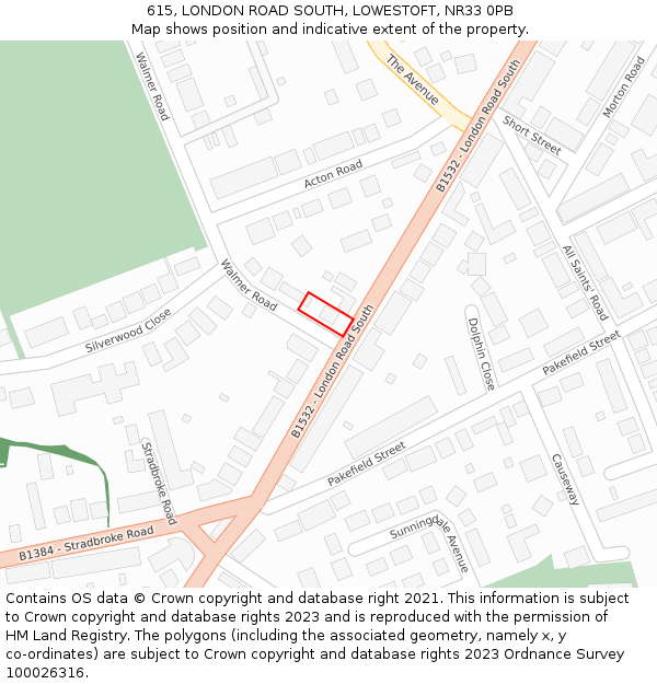 615, LONDON ROAD SOUTH, LOWESTOFT, NR33 0PB: Location map and indicative extent of plot