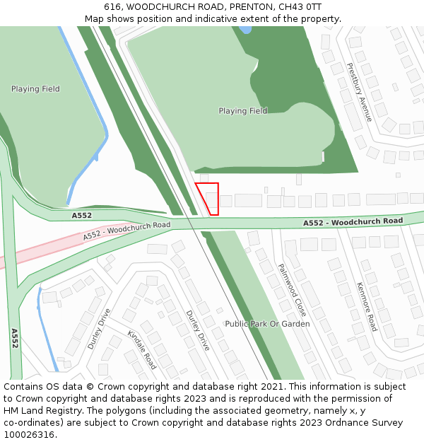 616, WOODCHURCH ROAD, PRENTON, CH43 0TT: Location map and indicative extent of plot