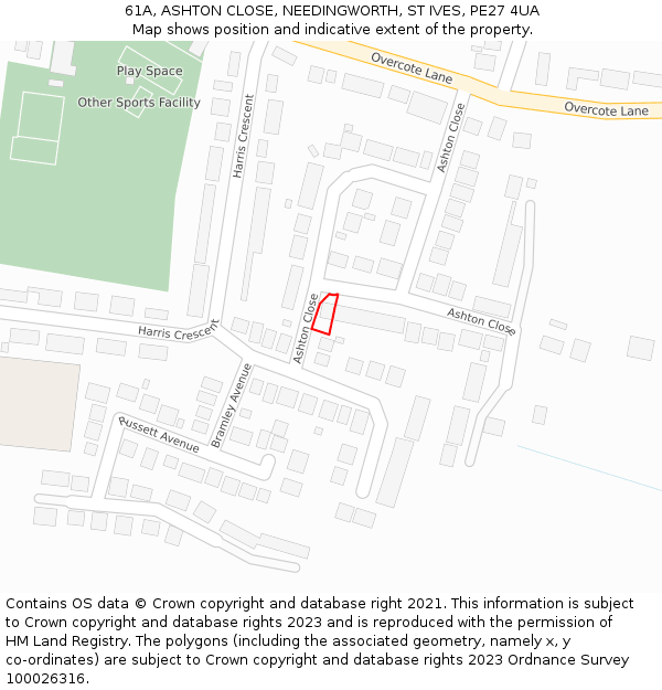 61A, ASHTON CLOSE, NEEDINGWORTH, ST IVES, PE27 4UA: Location map and indicative extent of plot