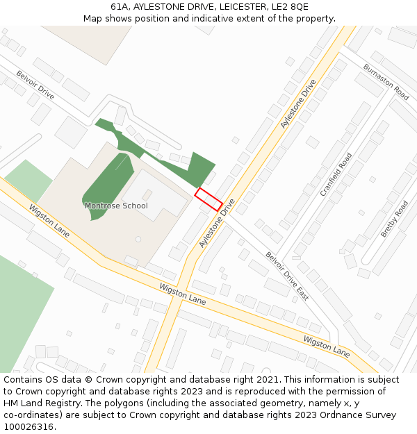 61A, AYLESTONE DRIVE, LEICESTER, LE2 8QE: Location map and indicative extent of plot