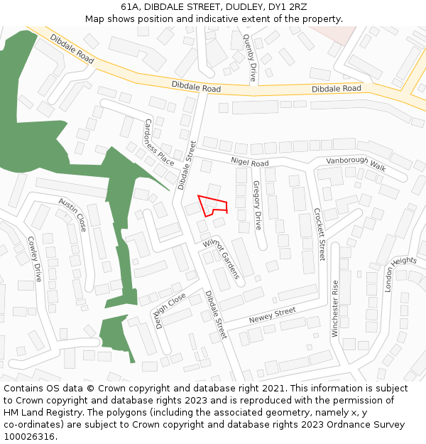 61A, DIBDALE STREET, DUDLEY, DY1 2RZ: Location map and indicative extent of plot