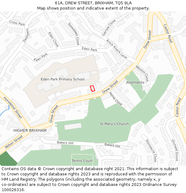 61A, DREW STREET, BRIXHAM, TQ5 9LA: Location map and indicative extent of plot