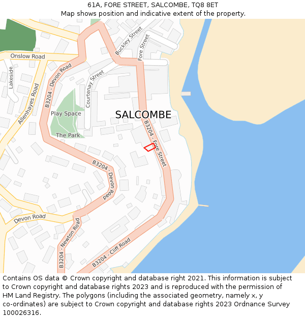 61A, FORE STREET, SALCOMBE, TQ8 8ET: Location map and indicative extent of plot