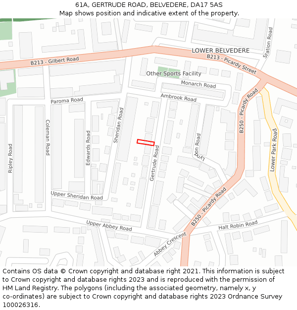 61A, GERTRUDE ROAD, BELVEDERE, DA17 5AS: Location map and indicative extent of plot