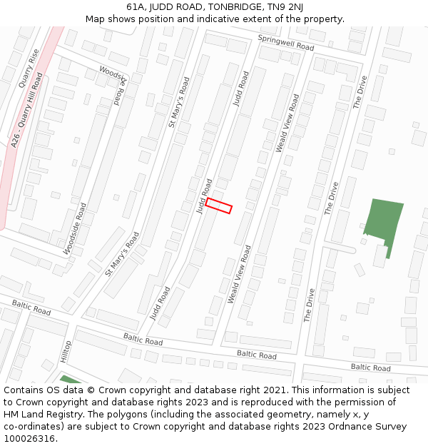 61A, JUDD ROAD, TONBRIDGE, TN9 2NJ: Location map and indicative extent of plot