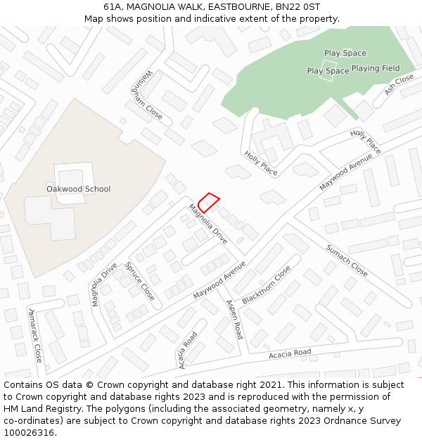 61A, MAGNOLIA WALK, EASTBOURNE, BN22 0ST: Location map and indicative extent of plot