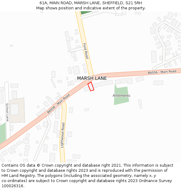 61A, MAIN ROAD, MARSH LANE, SHEFFIELD, S21 5RH: Location map and indicative extent of plot