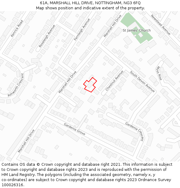 61A, MARSHALL HILL DRIVE, NOTTINGHAM, NG3 6FQ: Location map and indicative extent of plot