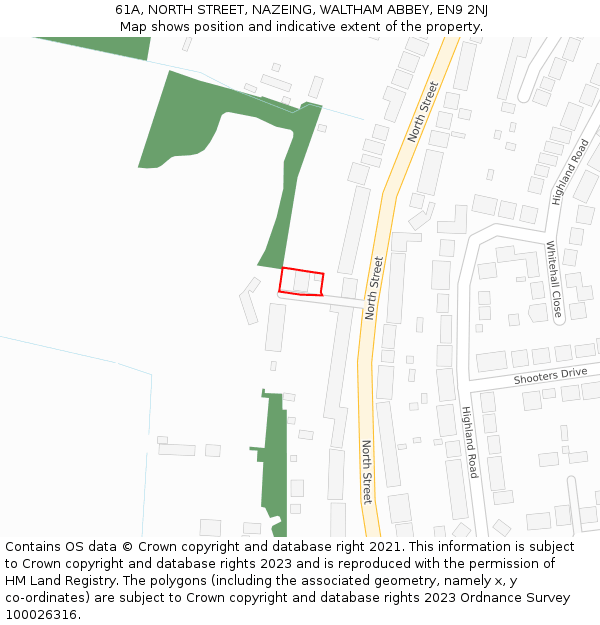 61A, NORTH STREET, NAZEING, WALTHAM ABBEY, EN9 2NJ: Location map and indicative extent of plot