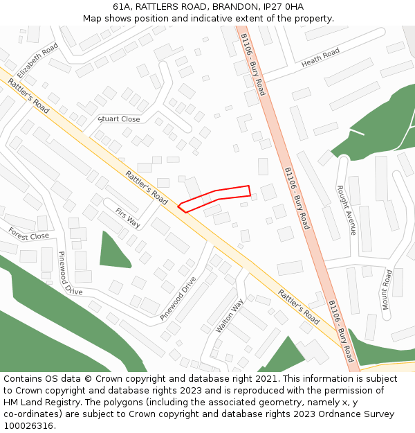 61A, RATTLERS ROAD, BRANDON, IP27 0HA: Location map and indicative extent of plot