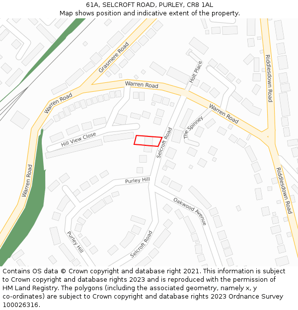 61A, SELCROFT ROAD, PURLEY, CR8 1AL: Location map and indicative extent of plot