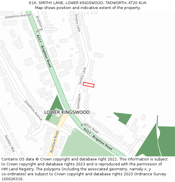 61A, SMITHY LANE, LOWER KINGSWOOD, TADWORTH, KT20 6UA: Location map and indicative extent of plot