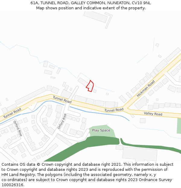 61A, TUNNEL ROAD, GALLEY COMMON, NUNEATON, CV10 9NL: Location map and indicative extent of plot