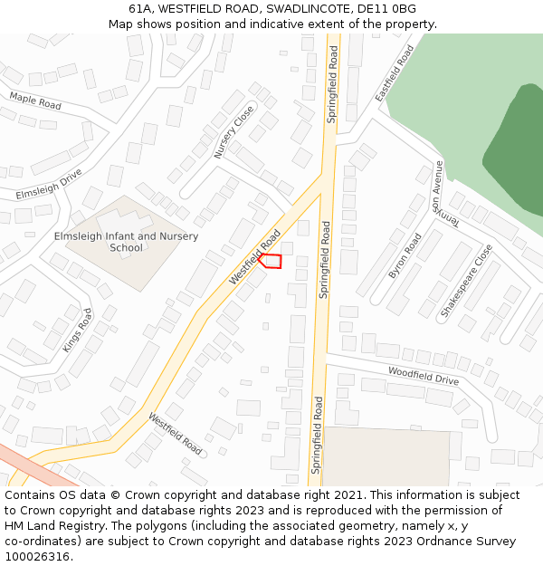 61A, WESTFIELD ROAD, SWADLINCOTE, DE11 0BG: Location map and indicative extent of plot