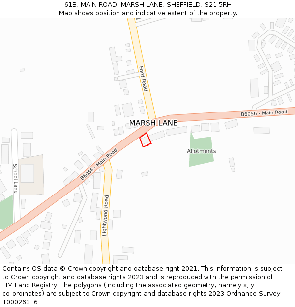 61B, MAIN ROAD, MARSH LANE, SHEFFIELD, S21 5RH: Location map and indicative extent of plot