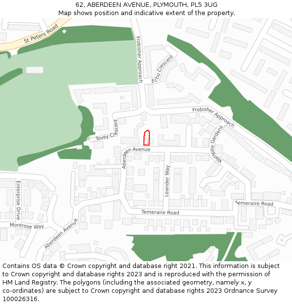 62, ABERDEEN AVENUE, PLYMOUTH, PL5 3UG: Location map and indicative extent of plot