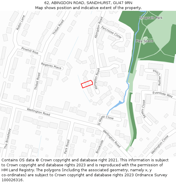 62, ABINGDON ROAD, SANDHURST, GU47 9RN: Location map and indicative extent of plot