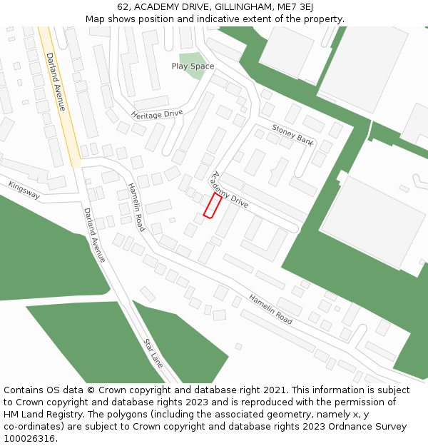 62, ACADEMY DRIVE, GILLINGHAM, ME7 3EJ: Location map and indicative extent of plot