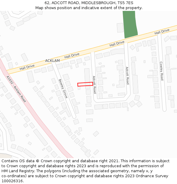 62, ADCOTT ROAD, MIDDLESBROUGH, TS5 7ES: Location map and indicative extent of plot