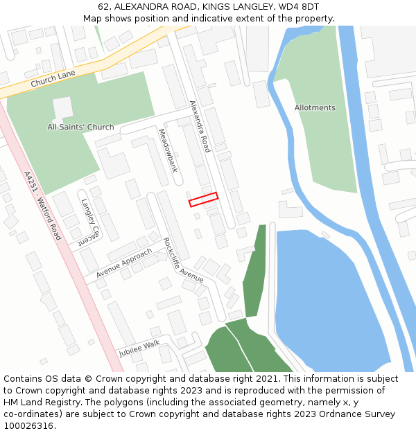 62, ALEXANDRA ROAD, KINGS LANGLEY, WD4 8DT: Location map and indicative extent of plot