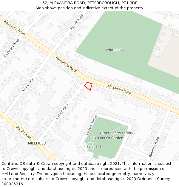 62, ALEXANDRA ROAD, PETERBOROUGH, PE1 3DE: Location map and indicative extent of plot