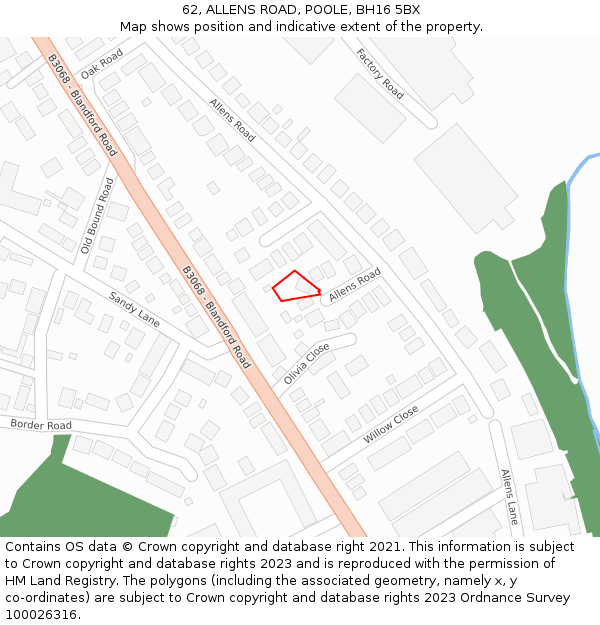 62, ALLENS ROAD, POOLE, BH16 5BX: Location map and indicative extent of plot