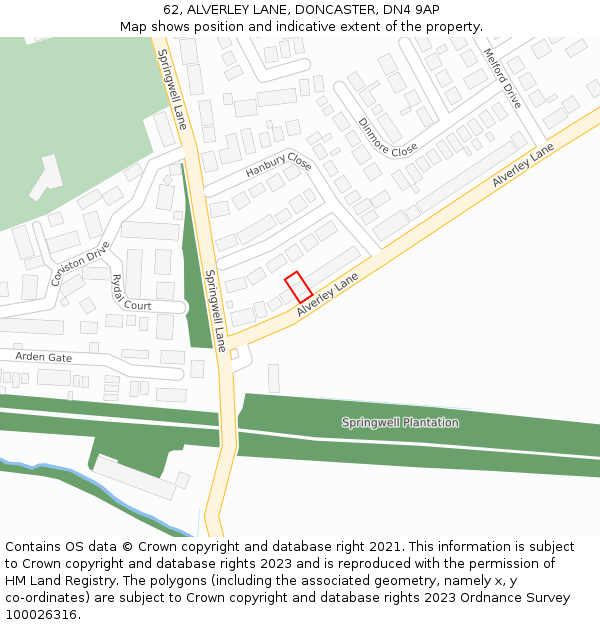 62, ALVERLEY LANE, DONCASTER, DN4 9AP: Location map and indicative extent of plot