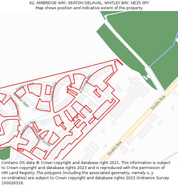 62, AMBRIDGE WAY, SEATON DELAVAL, WHITLEY BAY, NE25 0PY: Location map and indicative extent of plot