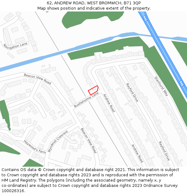 62, ANDREW ROAD, WEST BROMWICH, B71 3QP: Location map and indicative extent of plot