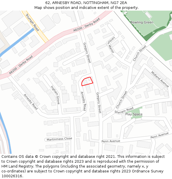 62, ARNESBY ROAD, NOTTINGHAM, NG7 2EA: Location map and indicative extent of plot