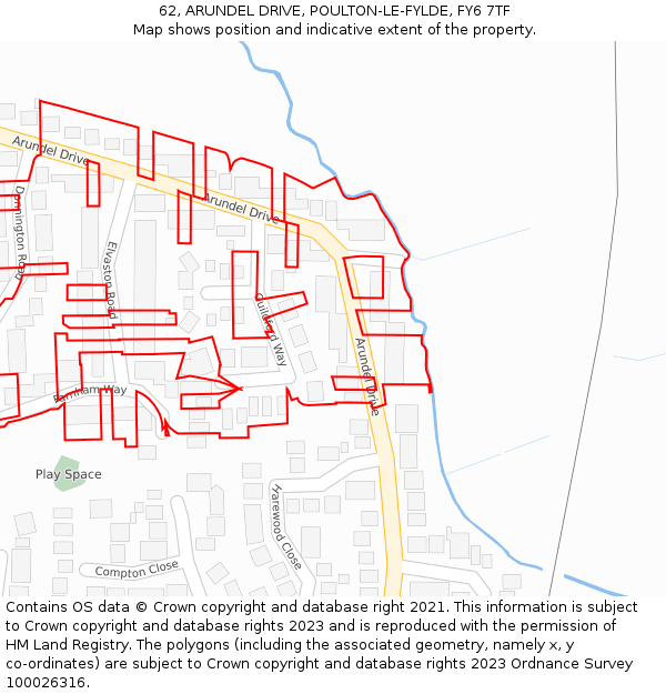 62, ARUNDEL DRIVE, POULTON-LE-FYLDE, FY6 7TF: Location map and indicative extent of plot