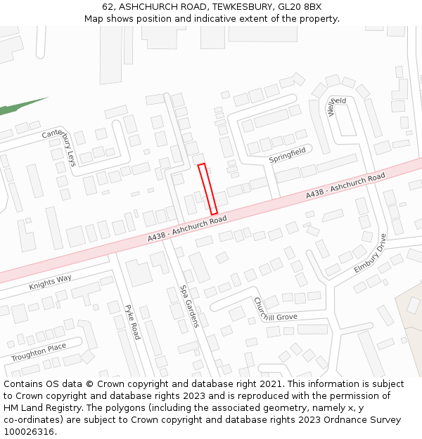 62, ASHCHURCH ROAD, TEWKESBURY, GL20 8BX: Location map and indicative extent of plot