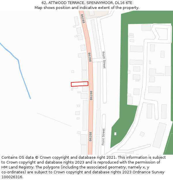 62, ATTWOOD TERRACE, SPENNYMOOR, DL16 6TE: Location map and indicative extent of plot