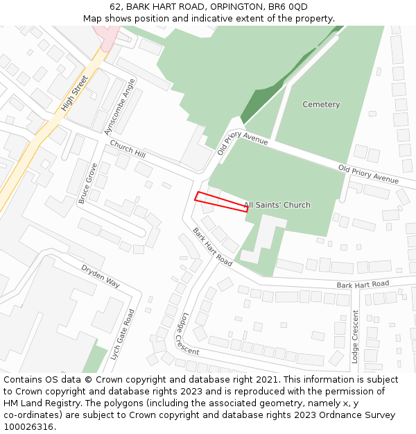 62, BARK HART ROAD, ORPINGTON, BR6 0QD: Location map and indicative extent of plot