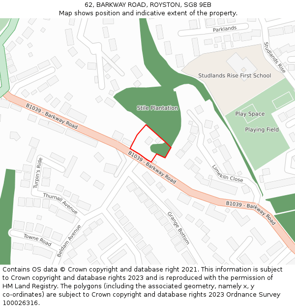 62, BARKWAY ROAD, ROYSTON, SG8 9EB: Location map and indicative extent of plot