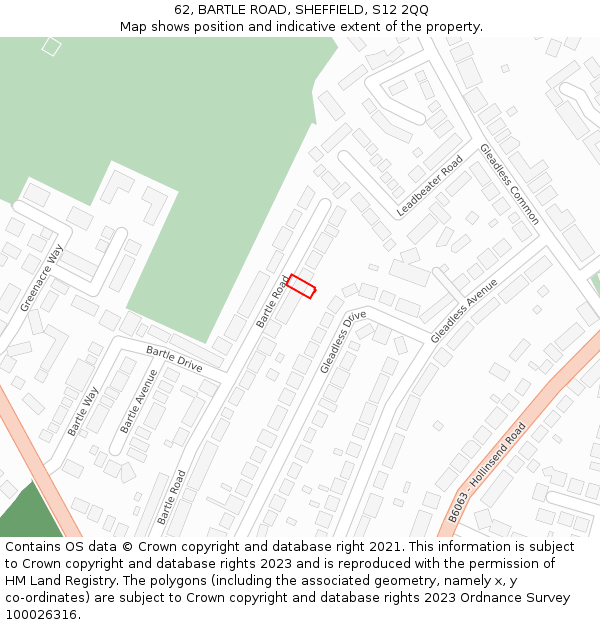 62, BARTLE ROAD, SHEFFIELD, S12 2QQ: Location map and indicative extent of plot