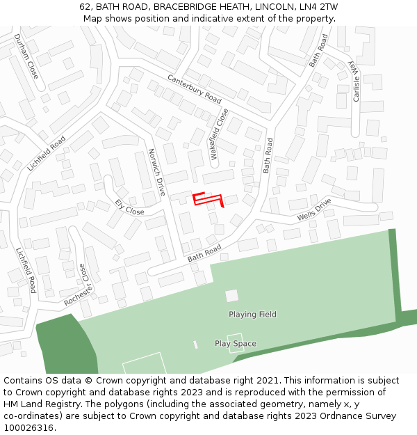 62, BATH ROAD, BRACEBRIDGE HEATH, LINCOLN, LN4 2TW: Location map and indicative extent of plot