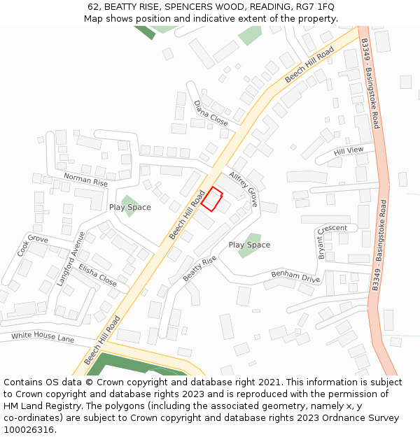 62, BEATTY RISE, SPENCERS WOOD, READING, RG7 1FQ: Location map and indicative extent of plot