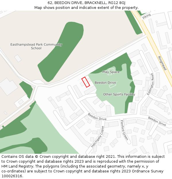 62, BEEDON DRIVE, BRACKNELL, RG12 8GJ: Location map and indicative extent of plot