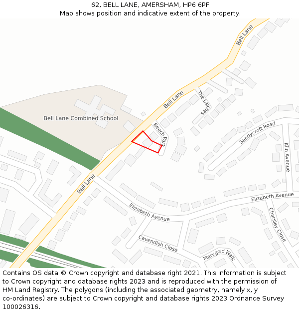 62, BELL LANE, AMERSHAM, HP6 6PF: Location map and indicative extent of plot
