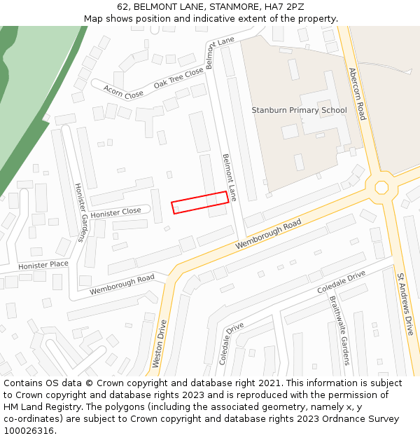 62, BELMONT LANE, STANMORE, HA7 2PZ: Location map and indicative extent of plot