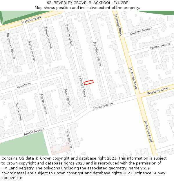 62, BEVERLEY GROVE, BLACKPOOL, FY4 2BE: Location map and indicative extent of plot