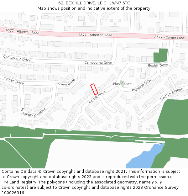 62, BEXHILL DRIVE, LEIGH, WN7 5TG: Location map and indicative extent of plot