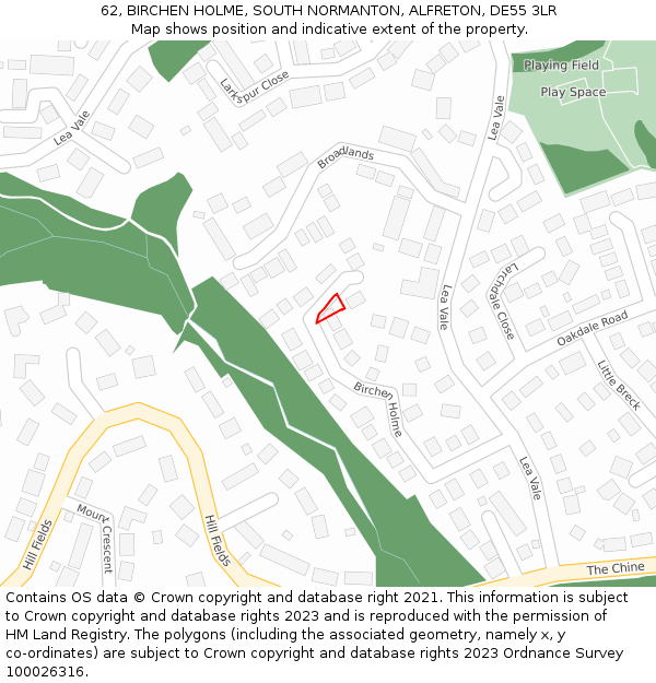 62, BIRCHEN HOLME, SOUTH NORMANTON, ALFRETON, DE55 3LR: Location map and indicative extent of plot