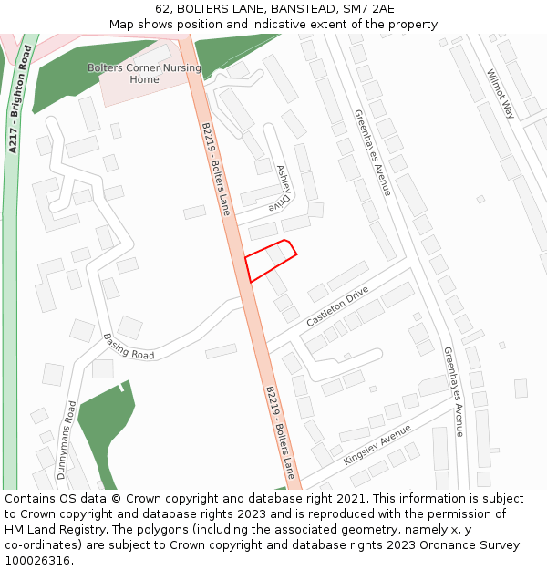 62, BOLTERS LANE, BANSTEAD, SM7 2AE: Location map and indicative extent of plot