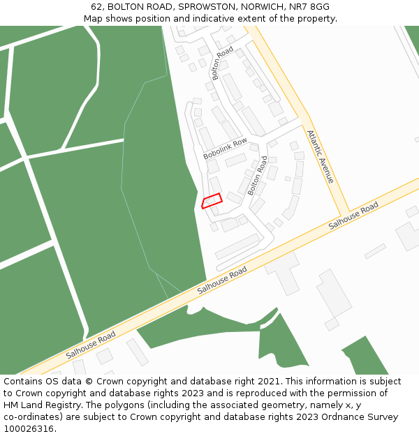 62, BOLTON ROAD, SPROWSTON, NORWICH, NR7 8GG: Location map and indicative extent of plot
