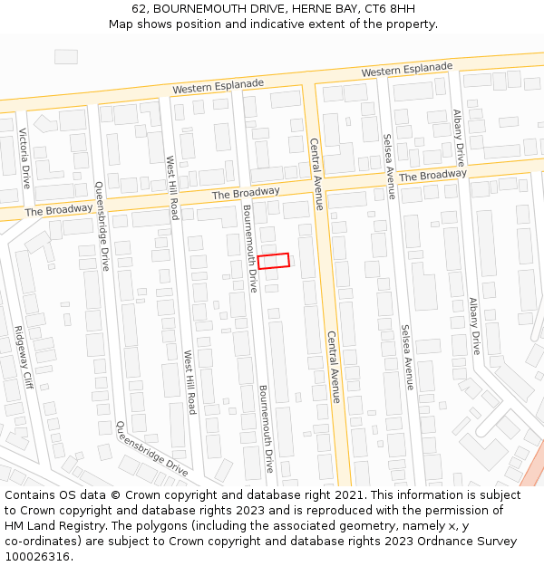 62, BOURNEMOUTH DRIVE, HERNE BAY, CT6 8HH: Location map and indicative extent of plot
