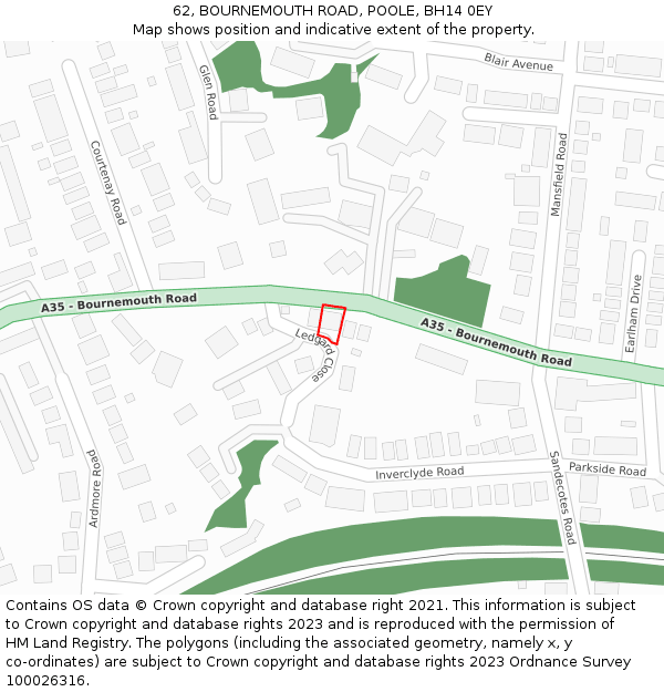 62, BOURNEMOUTH ROAD, POOLE, BH14 0EY: Location map and indicative extent of plot
